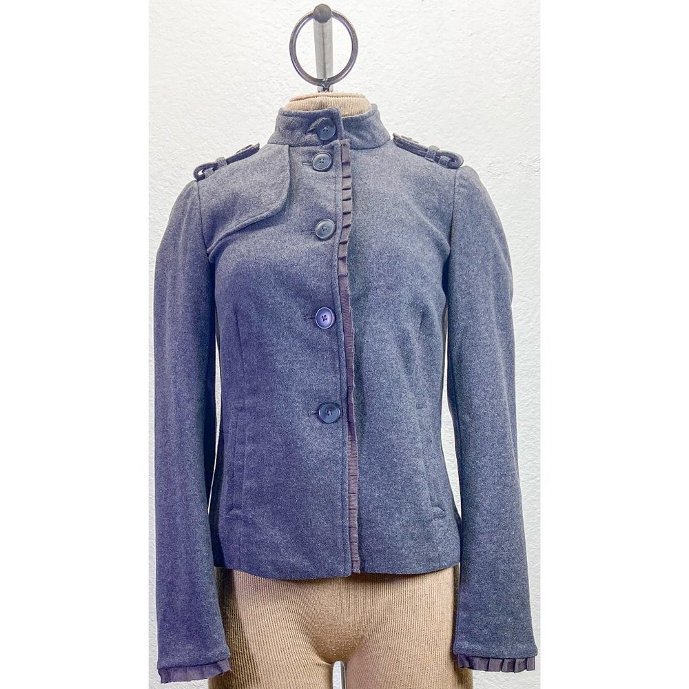 NWT Wool Military Blazer Style High Collar Gray Button GAP Jacket